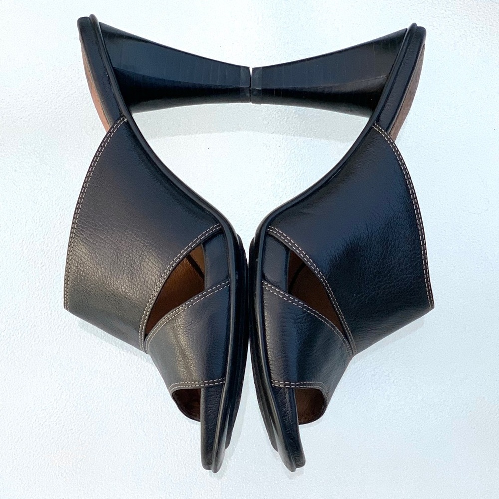Söfft Black Leather Open Toe Wide Band Tapered Chunky Heel Sandals Women’s 10 - Picture 6 of 10